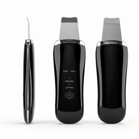 Electric Ultrasonic Skin Scrubber Face Spatula Home Ultrasonic Skin Scrubber Facial Cleaner Handheld Mini Derma Galvanica Tightening Face Scrubbe (Option: BLACK)