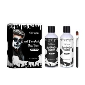 Halloween Black White Liquid Face Body Paint, Quick Dry Face Painting Kit With Brush, Long Lasting Face Paint For Halloween Skeleton Cosplay Part (Option: 1box)